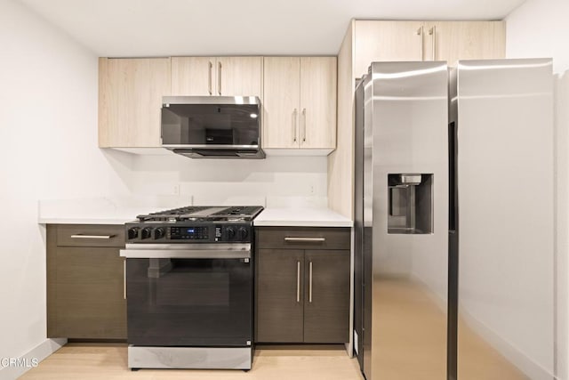 70 N Catalina Ave Unit 101, Pasadena, CA 91106 - kitchen with appliances with stainless steel finishes, light brown cabinetry, light countertops, and light wood-type flooring