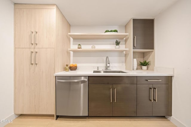 70 N Catalina Ave Unit 101, Pasadena, CA 91106 - indoor wet bar featuring stainless steel dishwasher and light wood-style flooring
