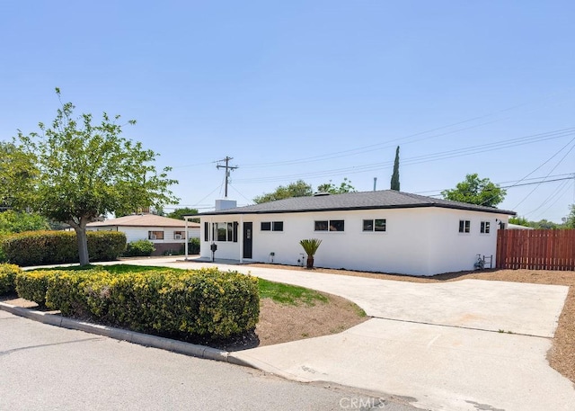 6692 Elm Ave, San Bernardino, CA 92404 - single story home with curved driveway, stucco siding, and a patio area