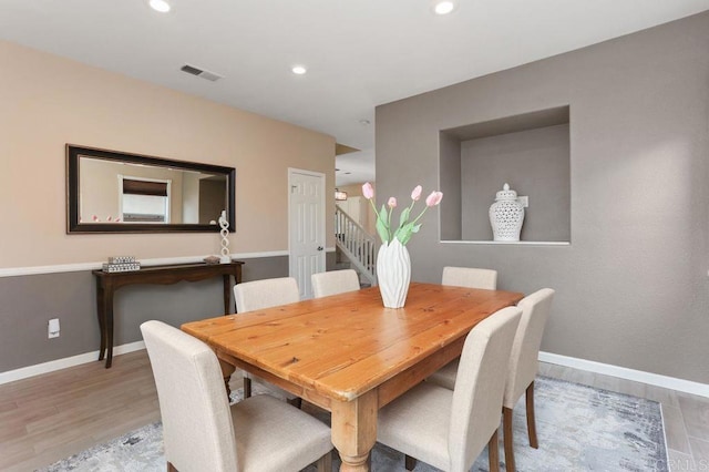 339 Alamo Way, Oceanside, CA 92057 - dining area featuring light wood-style floors, recessed lighting, and stairs