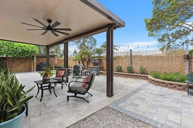 339 Alamo Way, Oceanside, CA 92057 - fenced backyard featuring a ceiling fan, a patio, and grilling area
