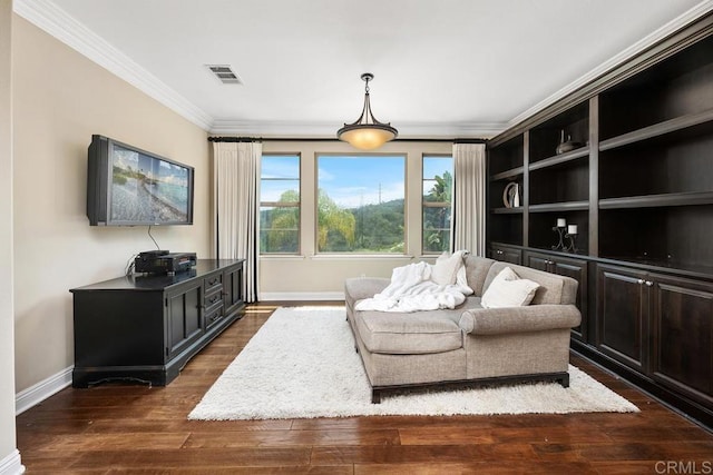 13388 Greenstone Ct, Scripps Miramar, CA 92131 - living area with ornamental molding and dark wood finished floors