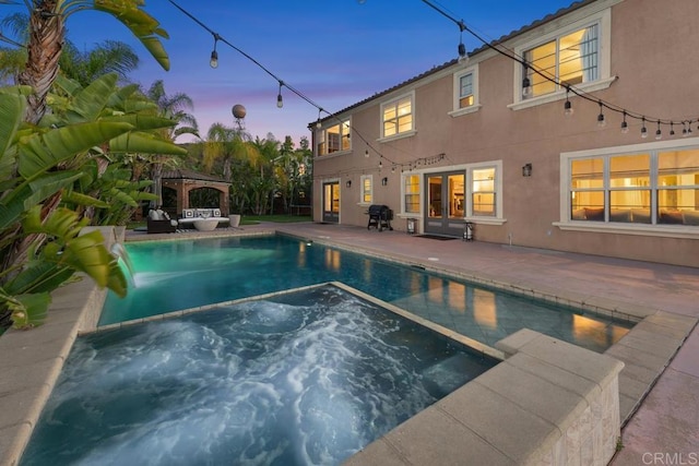 13388 Greenstone Ct, Scripps Miramar, CA 92131 - view of pool featuring a gazebo, a pool with connected hot tub, a patio area, and a grill
