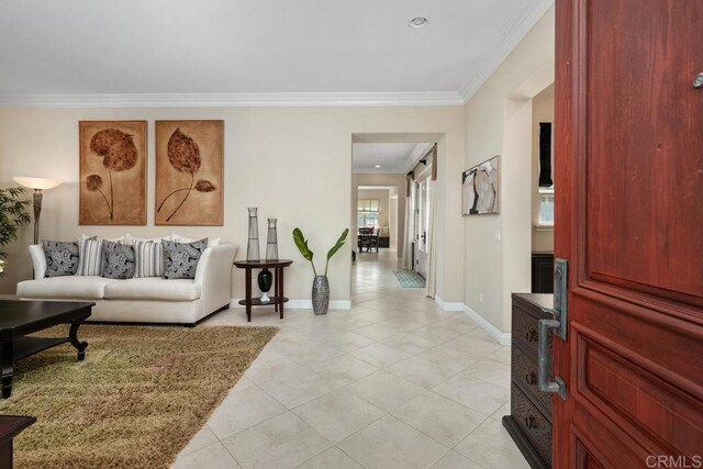 13388 Greenstone Ct, Scripps Miramar, CA 92131 - living room featuring crown molding and light tile patterned floors