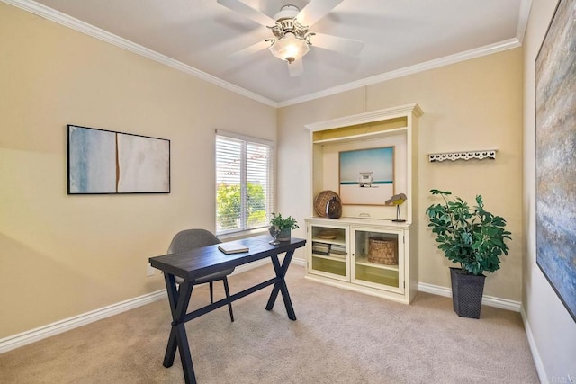 4956 Lamia Way, Oceanside, CA 92056 - office area featuring crown molding, carpet flooring, and ceiling fan