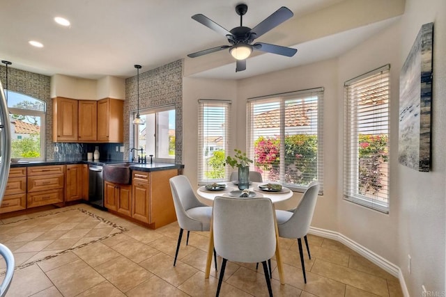 4956 Lamia Way, Oceanside, CA 92056 - dining space with healthy amount of natural light, light tile patterned flooring, recessed lighting, and a ceiling fan