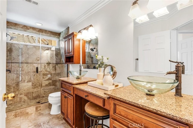 18 Argento, Mission Viejo, CA 92692 - full bathroom featuring double vanity, a stall shower, and ornamental molding