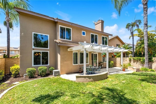 18 Argento, Mission Viejo, CA 92692 - rear view of property with a pergola, stucco siding, a patio area, and a chimney