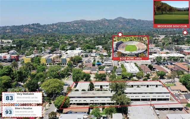 820 N Raymond Ave, Pasadena, CA 91103 - aerial view of property and surrounding area featuring property parcel outlined and a mountainous background