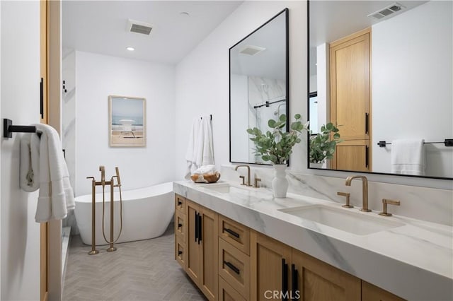 1315 Ocean Ave, Seal Beach, CA 90740 - full bathroom with double vanity, a soaking tub, and a shower