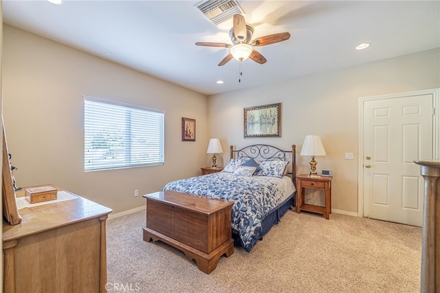 2534 Desert Rose Dr, Lancaster, CA 93536 - bedroom featuring light colored carpet, recessed lighting, and a ceiling fan