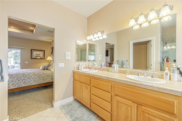 2534 Desert Rose Dr, Lancaster, CA 93536 - ensuite bathroom featuring tile patterned flooring, double vanity, and a shower with shower door