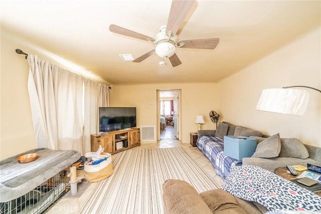 9964 Cedar Ave, Bloomington, CA 92316 - living room featuring light tile patterned flooring and ceiling fan
