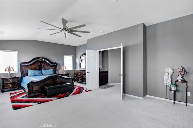 26810 Sugarite Canyon Dr, Moreno Valley, CA 92555 - bedroom featuring carpet floors, lofted ceiling, and a ceiling fan