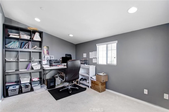 26810 Sugarite Canyon Dr, Moreno Valley, CA 92555 - carpeted office space featuring recessed lighting and vaulted ceiling