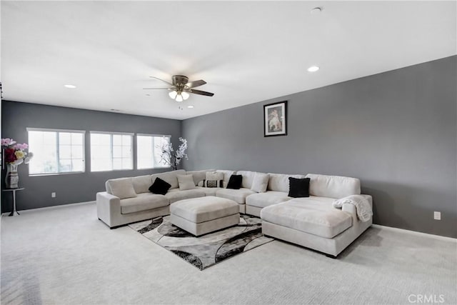 26810 Sugarite Canyon Dr, Moreno Valley, CA 92555 - carpeted living area featuring a ceiling fan and recessed lighting