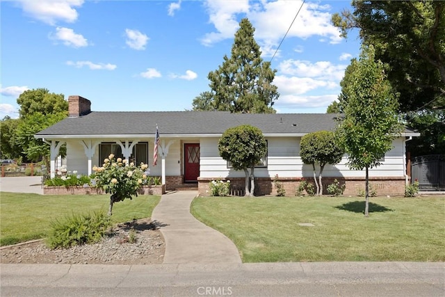 1094 Manzanita Ave, Chico, CA 95926 - single story home featuring brick siding, a front lawn, a chimney, and a shingled roof