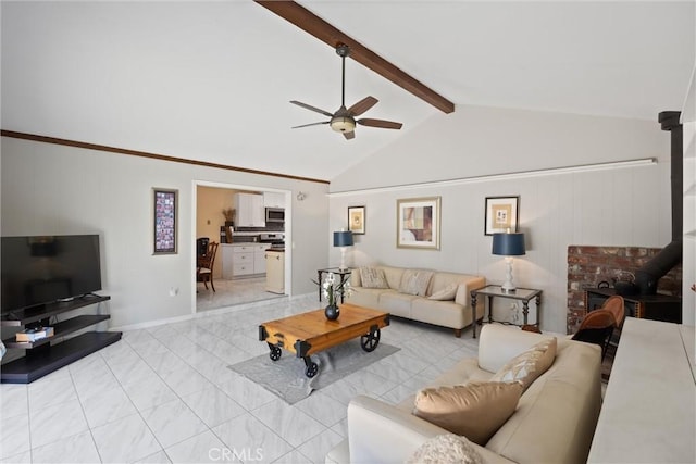 1094 Manzanita Ave, Chico, CA 95926 - living area featuring ceiling fan and a wood stove