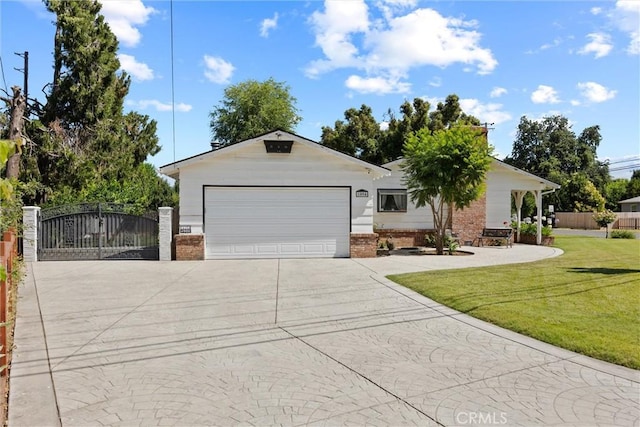 1094 Manzanita Ave, Chico, CA 95926 - ranch-style house featuring concrete driveway, an attached garage, brick siding, and a gate