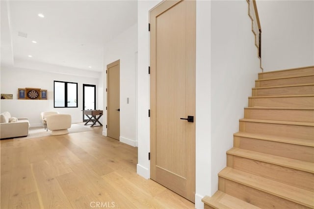 19031 Fowler Ave, North Tustin, CA 92705 - stairway featuring wood finished floors and recessed lighting