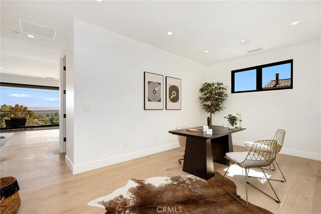 19031 Fowler Ave, North Tustin, CA 92705 - home office featuring healthy amount of natural light, light wood-style floors, and recessed lighting