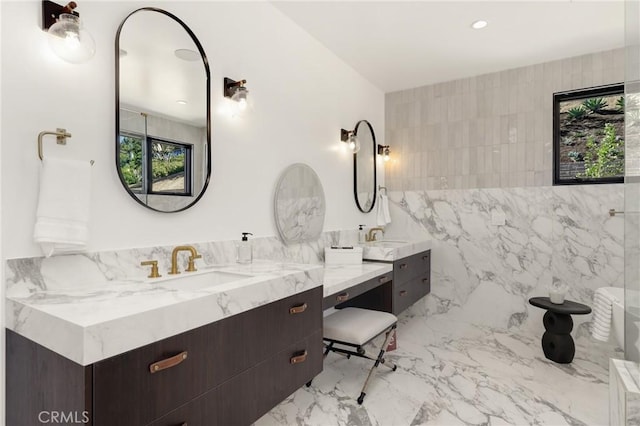 19031 Fowler Ave, North Tustin, CA 92705 - full bath featuring vanity, healthy amount of natural light, and marble tiled floors