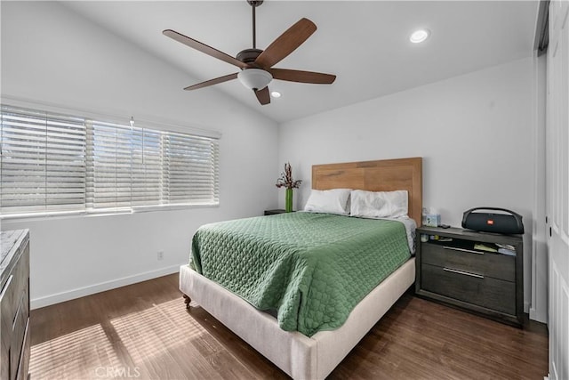 27814 Caraway Ln, Saugus, CA 91350 - bedroom with lofted ceiling, dark wood-style floors, recessed lighting, and ceiling fan