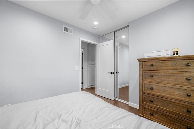 27814 Caraway Ln, Saugus, CA 91350 - bedroom with dark wood-style flooring, a ceiling fan, and recessed lighting