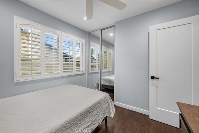 27814 Caraway Ln, Saugus, CA 91350 - bedroom with wood finished floors, a closet, a ceiling fan, and recessed lighting