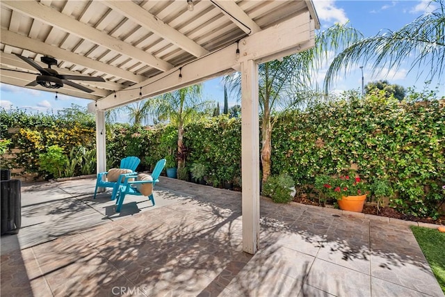 27814 Caraway Ln, Saugus, CA 91350 - fenced backyard with a ceiling fan and a patio area