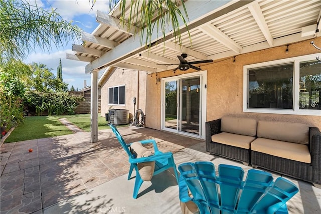 27814 Caraway Ln, Saugus, CA 91350 - view of patio with a ceiling fan, a pergola, and an outdoor hangout area