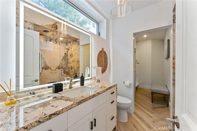 444 Morning Canyon Rd, Corona Del Mar, CA 92625 - full bathroom with vanity, wood finished floors, and a marble finish shower