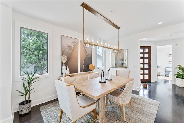 444 Morning Canyon Rd, Corona Del Mar, CA 92625 - dining area with baseboards and dark wood-type flooring