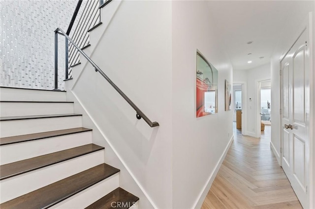 444 Morning Canyon Rd, Corona Del Mar, CA 92625 - stairs with baseboards and recessed lighting