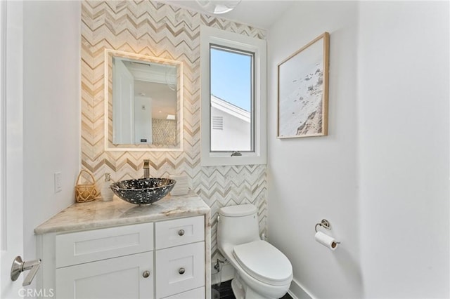 444 Morning Canyon Rd, Corona Del Mar, CA 92625 - bathroom featuring vanity, backsplash, and tile walls
