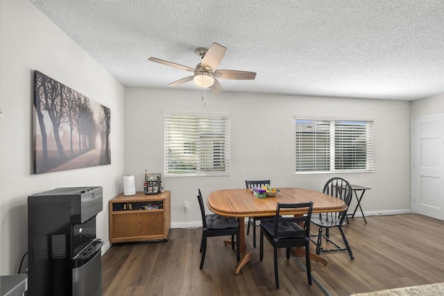 9847 Mission Vega Rd Unit 3, Santee, CA 92071 - dining area with dark wood-type flooring, healthy amount of natural light, a textured ceiling, and a ceiling fan