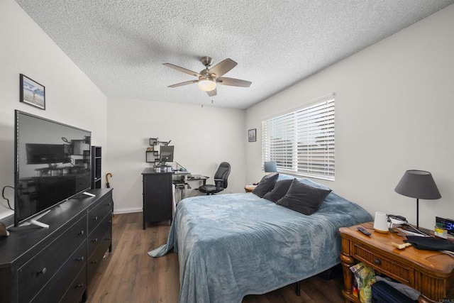9847 Mission Vega Rd Unit 3, Santee, CA 92071 - bedroom featuring an office area, a textured ceiling, wood finished floors, and a ceiling fan