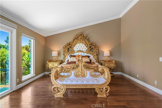 29212 Dean St, Laguna Niguel, CA 92677 - bedroom with access to exterior, ornamental molding, and wood finished floors