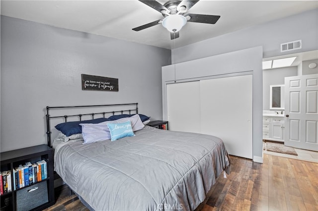 3197 Bexfield Ct, Riverside, CA 92503 - bedroom featuring wood finished floors, a closet, and a ceiling fan