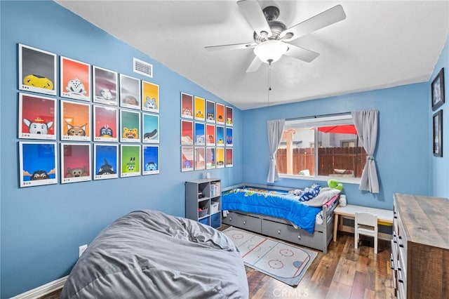 3197 Bexfield Ct, Riverside, CA 92503 - bedroom with wood finished floors, lofted ceiling, and a ceiling fan