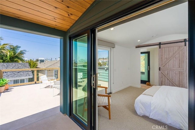 6191/2 Marguerite, Corona Del Mar, CA 92625 - carpeted bedroom with vaulted ceiling, access to exterior, a barn door, multiple windows, and recessed lighting