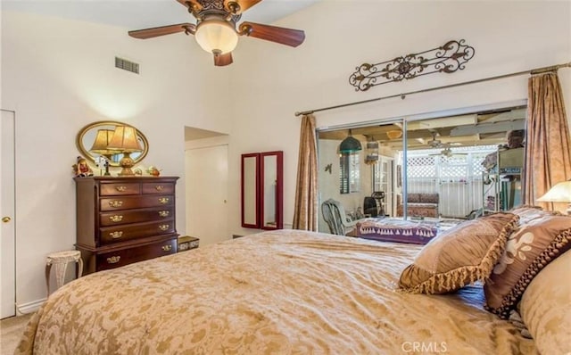 856 Ardmore Cir, Redlands, CA 92374 - carpeted bedroom with access to exterior and a ceiling fan