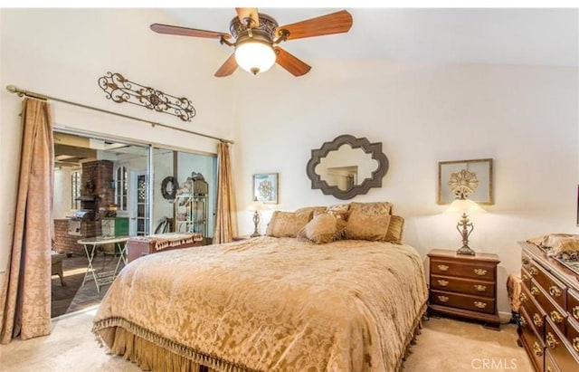 856 Ardmore Cir, Redlands, CA 92374 - bedroom featuring access to exterior, light colored carpet, and a ceiling fan
