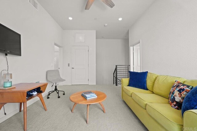 2035 Bravo Loop Unit 6, Chula Vista, CA 91915 - carpeted living room featuring a ceiling fan and recessed lighting