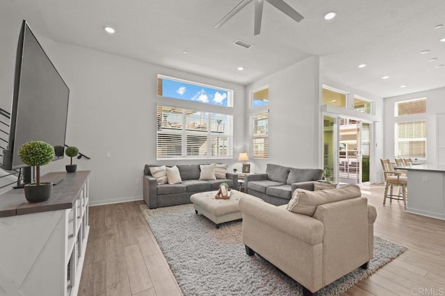 2035 Bravo Loop Unit 6, Chula Vista, CA 91915 - living room with light wood-type flooring, a ceiling fan, plenty of natural light, and recessed lighting