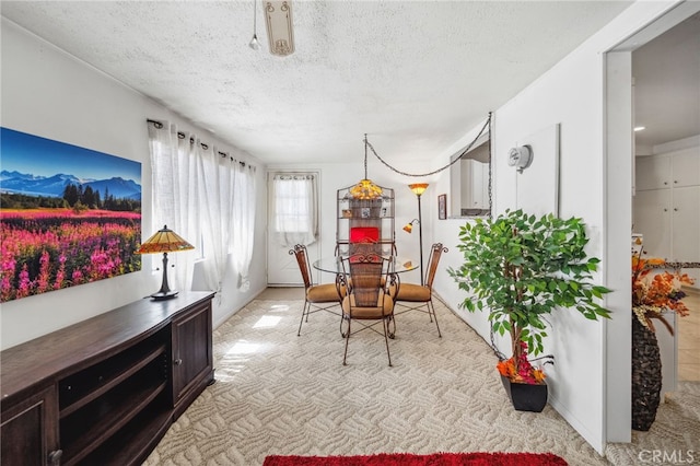 621 Shasta Way, Hemet, CA 92543 - dining room with light colored carpet and a textured ceiling