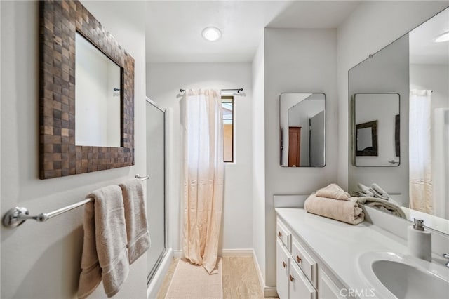 621 Shasta Way, Hemet, CA 92543 - full bath with a shower stall, vanity, and tile patterned floors