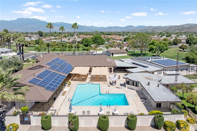 621 Shasta Way, Hemet, CA 92543 - aerial perspective of suburban area featuring a mountainous background and a pool