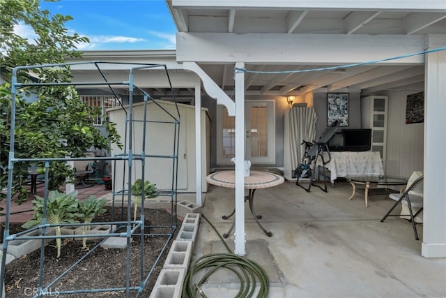 16908 Los Alimos St, Granada Hills, CA 91344 - view of patio with a storage unit
