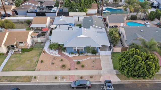 16908 Los Alimos St, Granada Hills, CA 91344 - aerial perspective of suburban area featuring a pool
